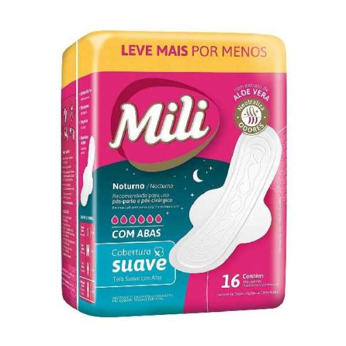 absorvente mili noturno suave com abas